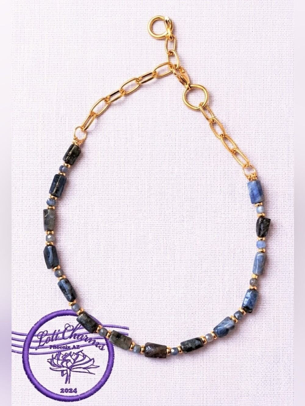 RARE! Natural Purple Tanzanite-Mined Beads In Paperclip  Gold Plated Necklace
